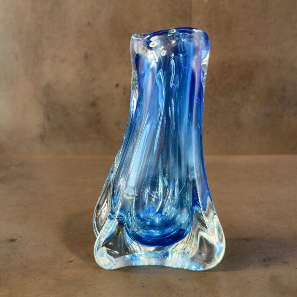 Venetian Art Glass Vase Thick Heavy Glass‎ Cobalt Blue Glass Abstract Shape VTG